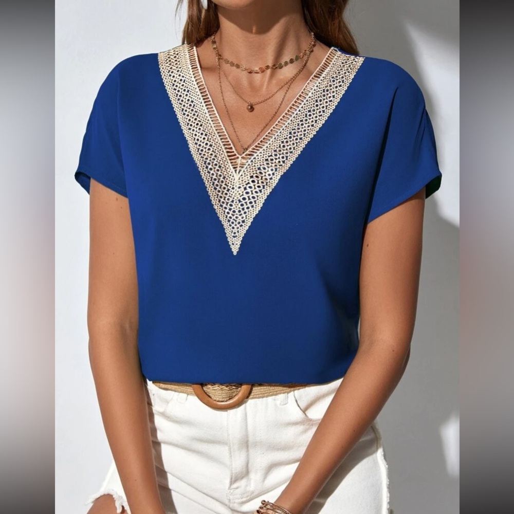 Boho lace detail V neck top